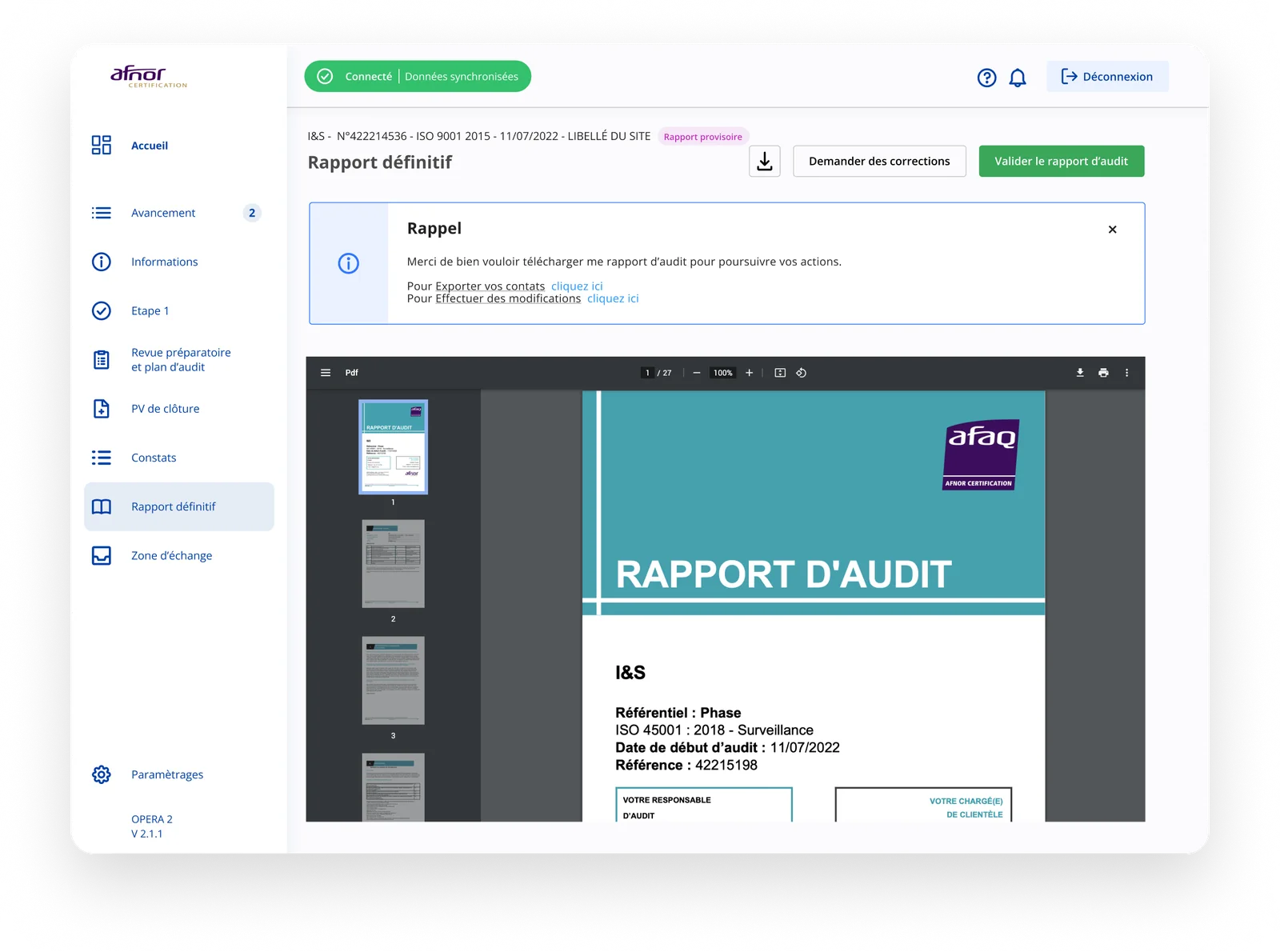 Workflow du rapport définitif