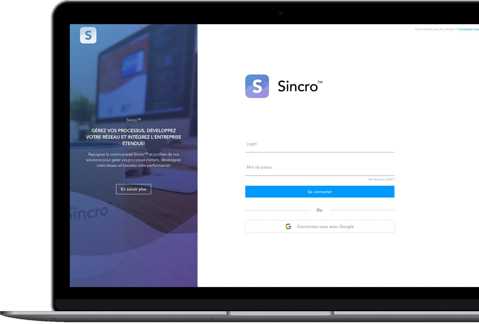 Interface de la suite Sincro sur desktop